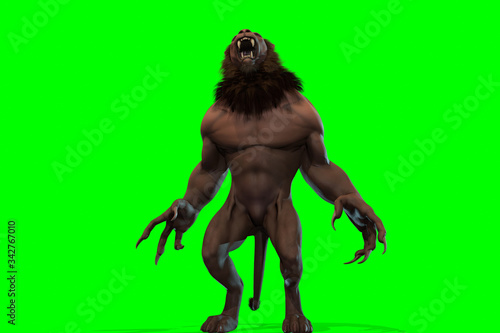 Fototapeta Naklejka Na Ścianę i Meble -  Fantasy character Humanoid Lion in epic pose - 3D render