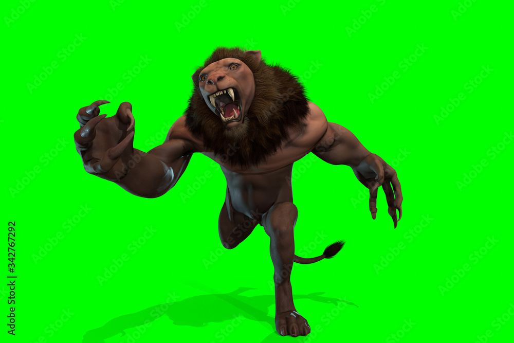 Fantasy character Humanoid Lion in epic pose - 3D render