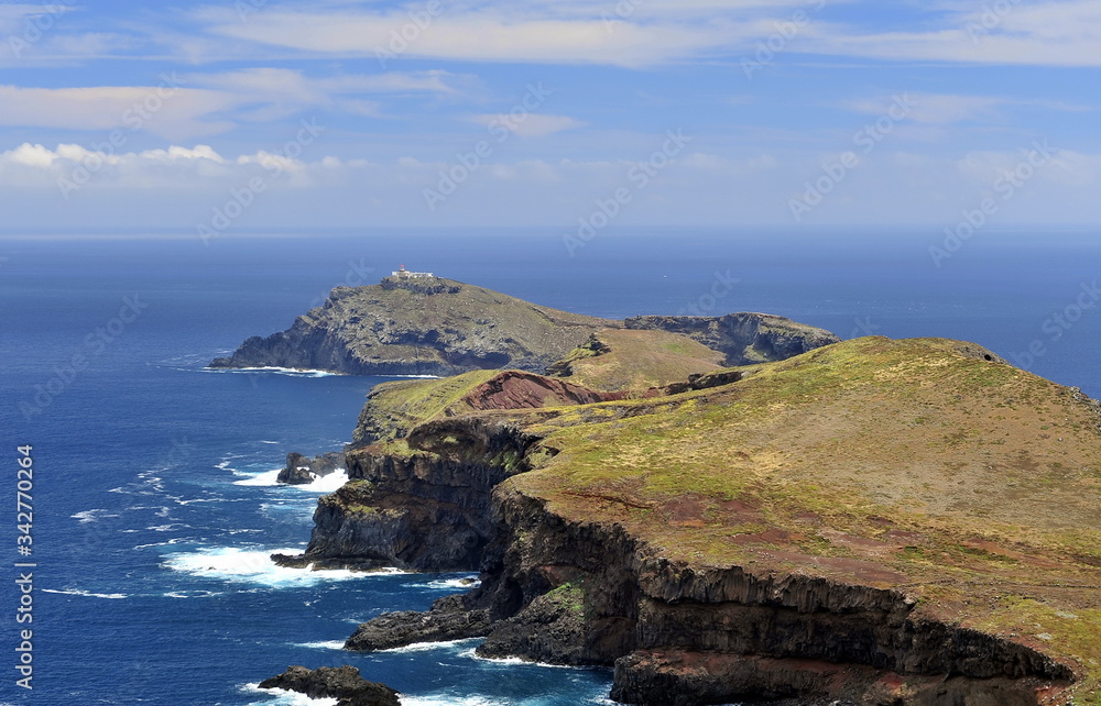 Stone cliffs of volcanic origin in the Atlantic Ocean near Madeira Island