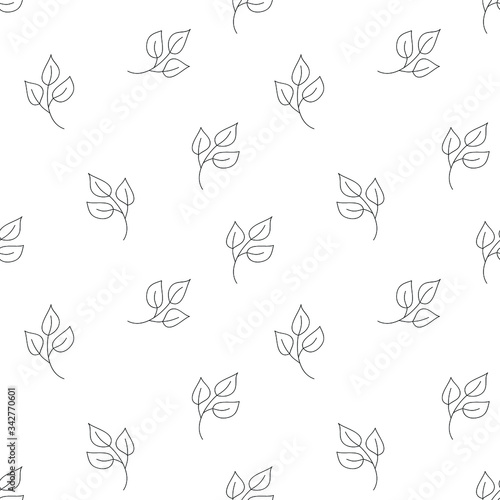 Leaves: simple drawings, colorless seamless pattern, wallpaper texture print, wrapping design. Vector graphics.