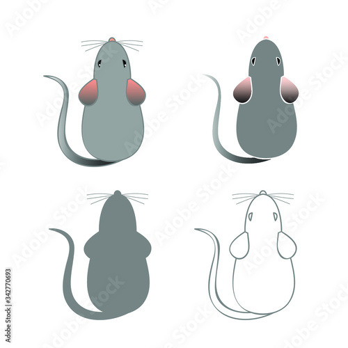Grey mouse illustrations, isolated drawings. Vector graphics.