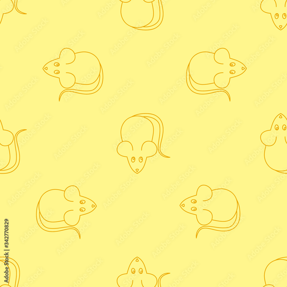 Yellow mice seamless pattern, wallpaper texture print, wrapping design. Vector graphics.