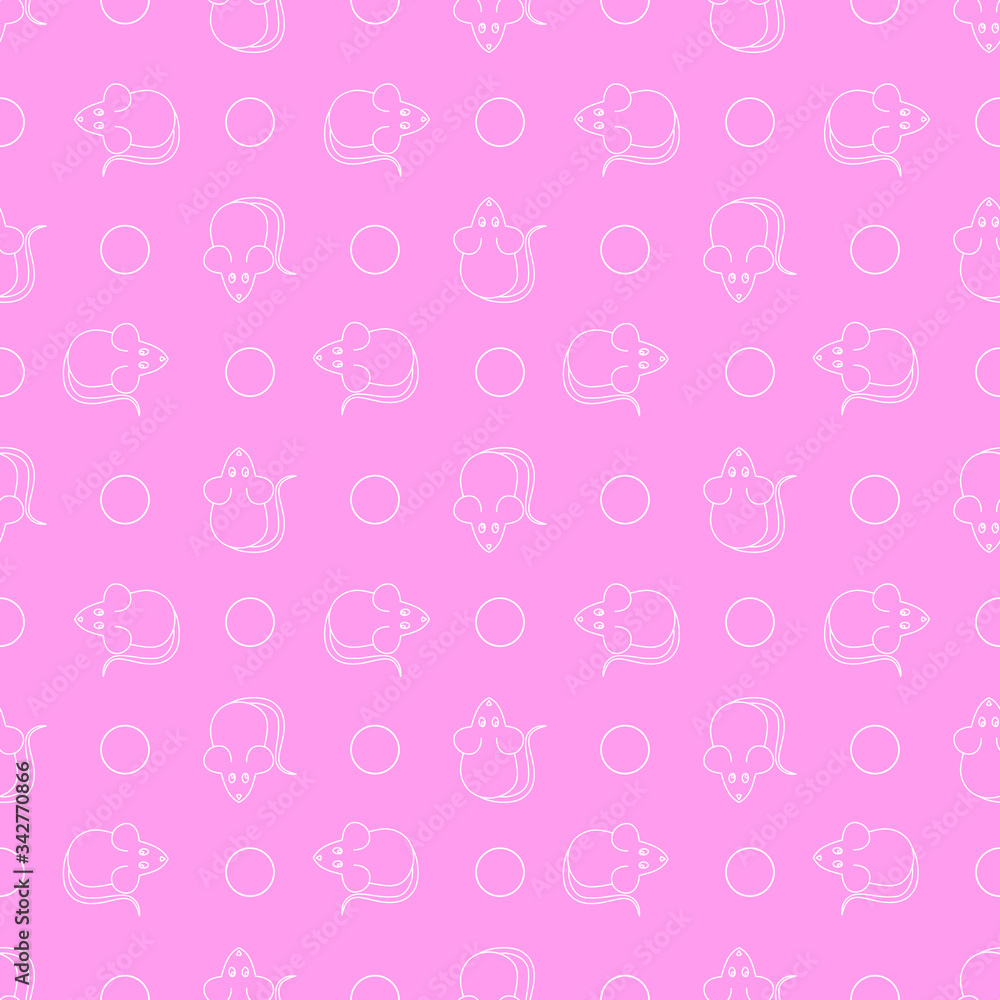 Pink mice seamless pattern, cute wallpaper texture print, wrapping design. Vector graphics. Pink mice seamless pattern, cute wallpaper texture print, wrapping design. Vector graphics.