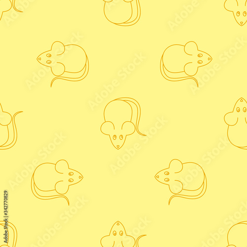 Yellow mice seamless pattern, wallpaper texture print, wrapping design. Vector graphics.