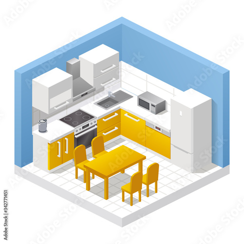Vector realistic illustration isometric kitchen
