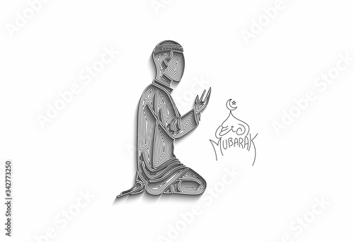 Muslim young man praying ( Fajr, Zuhr, Asr, Maghrib, and Isha ) - eid mubarak, vector Illustration.