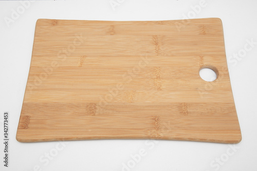 Bamboo wood cutting board on white background