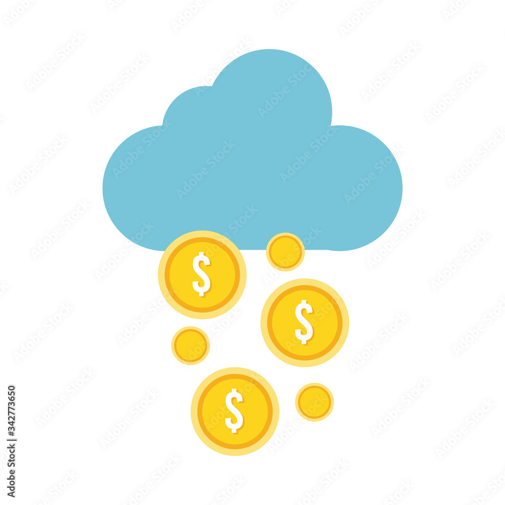 coins money dollars with cloud flat style icon coins money dollars with cloud flat style icon