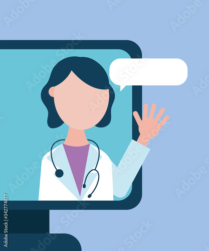online health technology with doctor in desktop