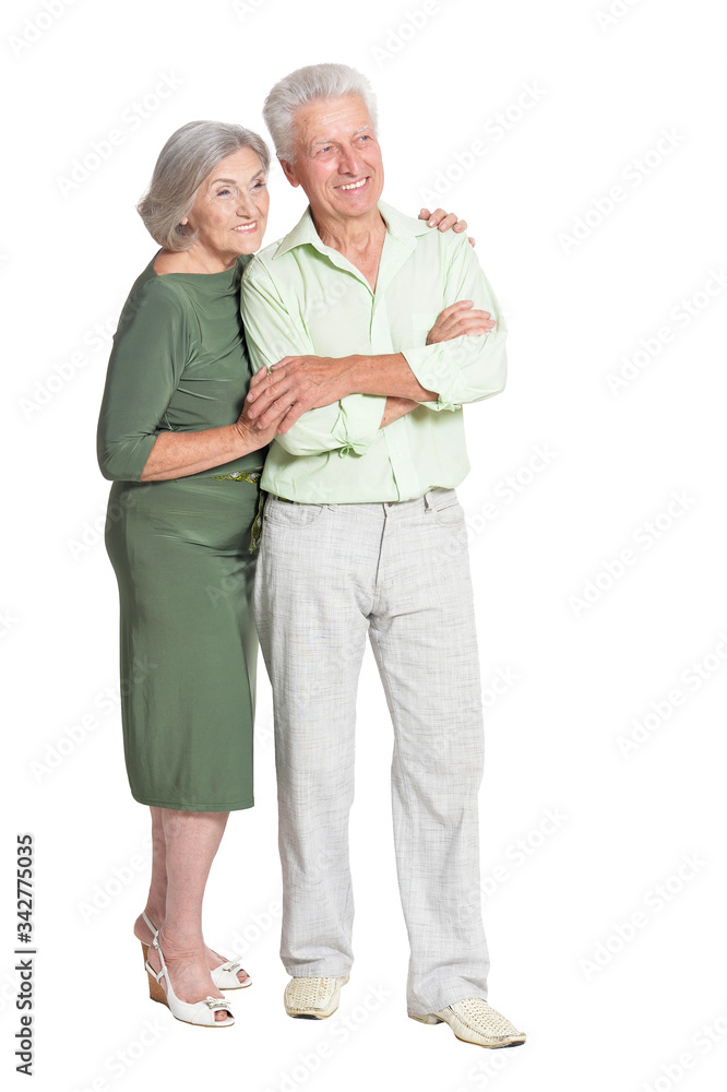 Beautiful senior couple hugging isolated on white background Beautiful senior couple hugging isolated on white background