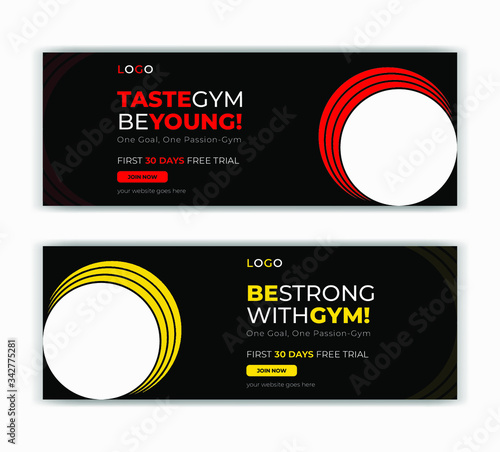 Gym fitness center social media post facebook cover timeline and web ad banner template
