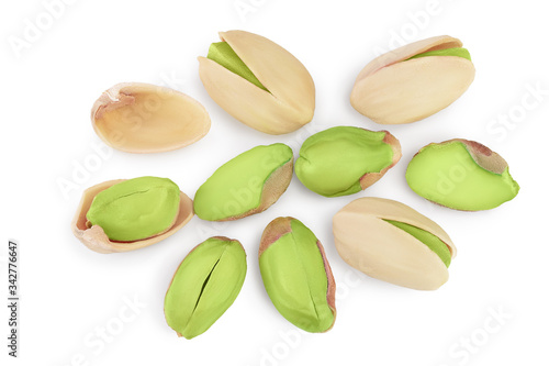 pistachio isolated on white background with clipping path and full depth of field. Top view. Flat lay
