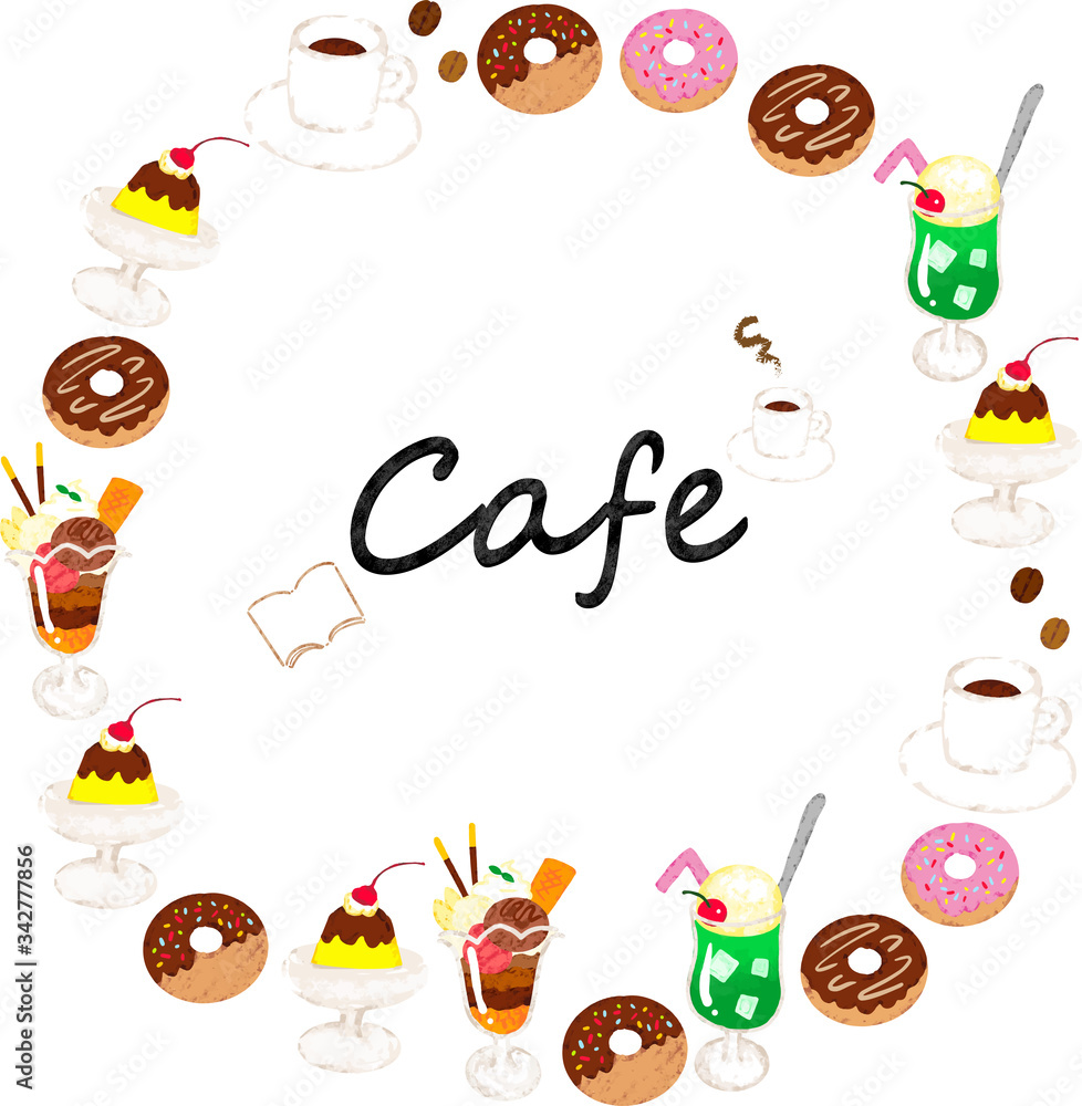 Fototapeta premium カフェ丸フレーム 文字有 クレヨン