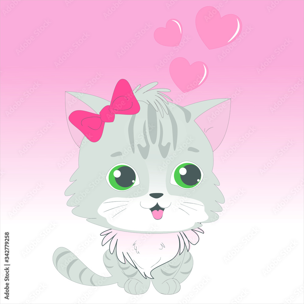 Cute little lovely cat vector character illustration. Kitten collection