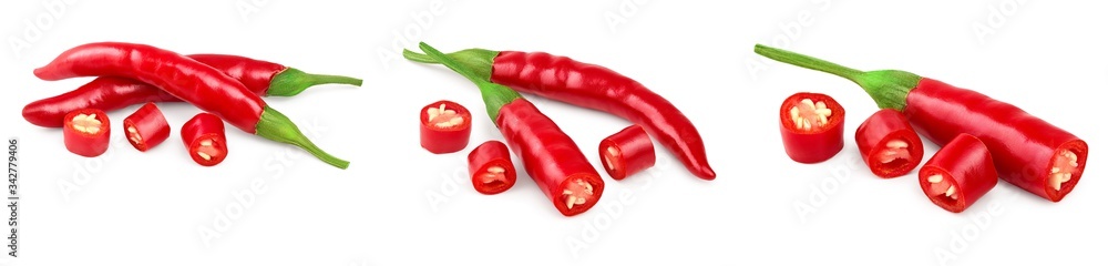 red hot chili peppers isolated on white background. Set or collection
