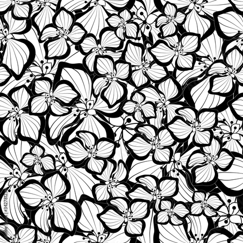 Seamless vector illustration. Black and white hydrangea. Print for fabric. Cover for notebook © Viktoriia