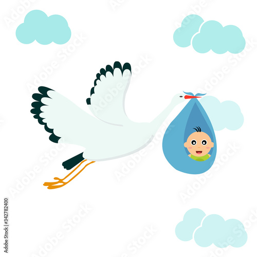Flying egret bringing a baby illustration