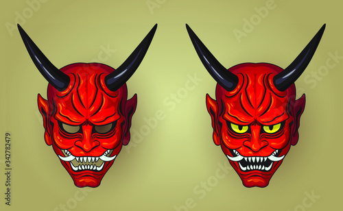 Vector illustration of Hannya the traditional japanese demon Oni mask red