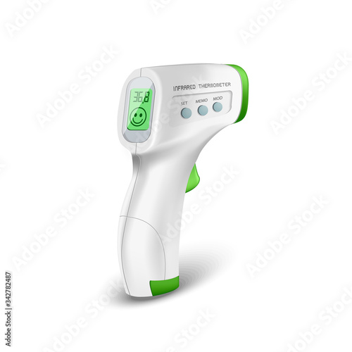vector digital contactless electronic thermometer, non-contact infrared thermography, body temperature safety, health care, epidemic prevention concept
