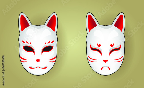 Vector illustration of Kitsune the traditional japanese mythical fox mask