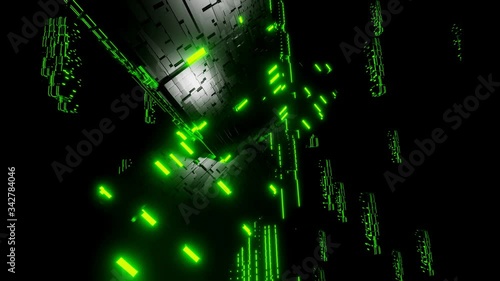 Sci-fi cube futuristic stream Data Communication flying into digital technologic animation 3D rendering