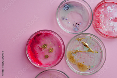 Growth of different bacterial cultures, concept. Bacteriological examination. Harmful and beneficial bacteria,