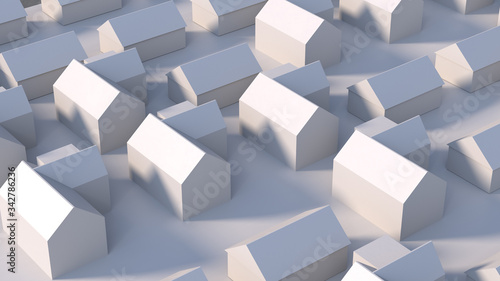 The group of white low-poly houses isolated on a white background. 3d render.