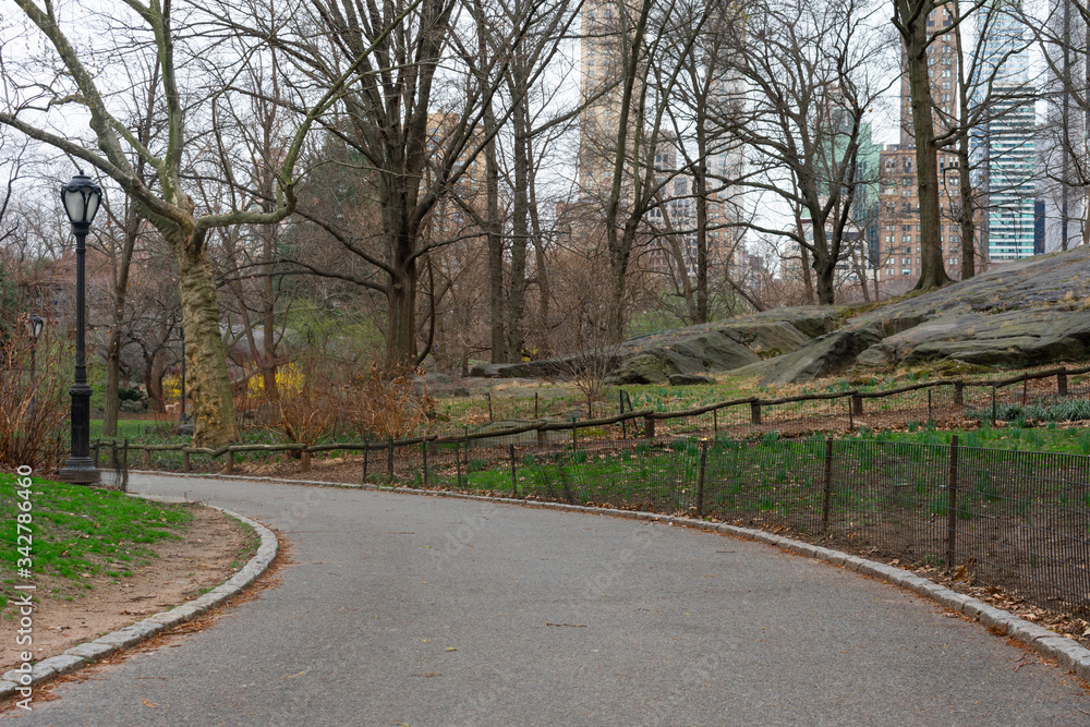 Empty Walkway at Central Park during Spring in New York City Empty Walkway at Central Park during Spring in New York City