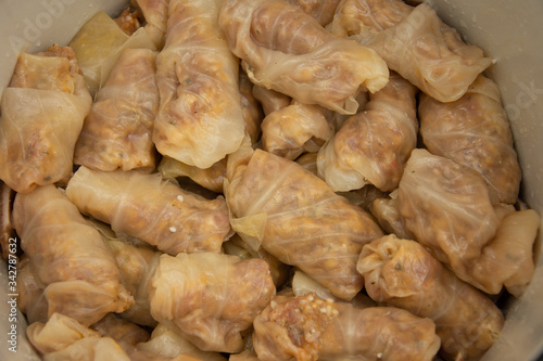 Sarmale, traditional Romanian food, rice in pickled cabbage leaves