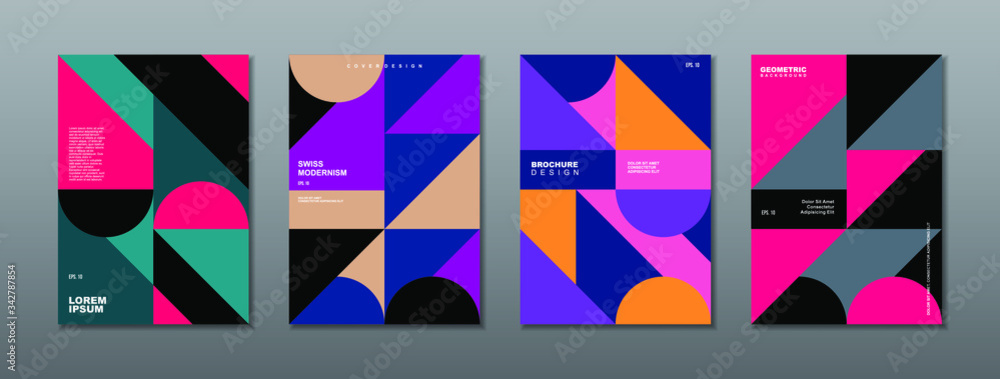 Vintage retro design vector covers set. Swiss style colorful geometric compositions for book covers, posters, flyers, magazines, business annual reports