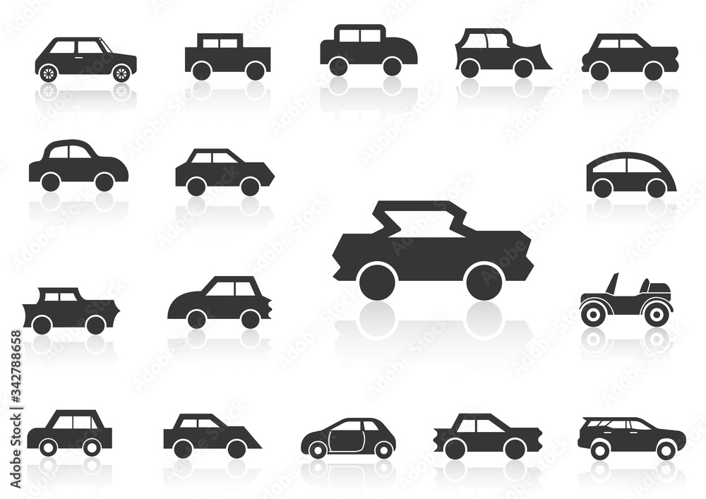 solid icons set,transportation,Black Car side view and shadow,vector illustrations