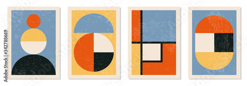 Set of minimal 20s geometric design posters, vector template with primitive shapes elements