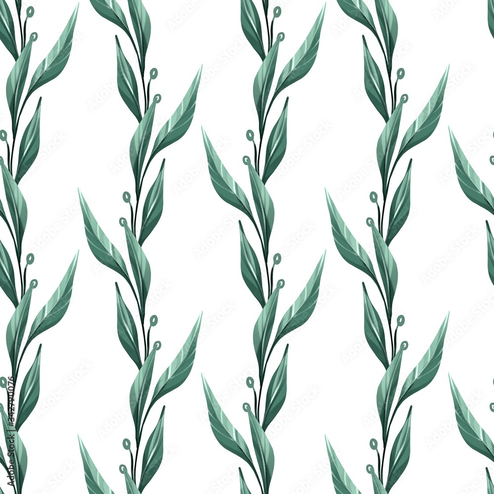 Seamless leaf pattern. Background with green branches Seamless leaf pattern. Background with green branches