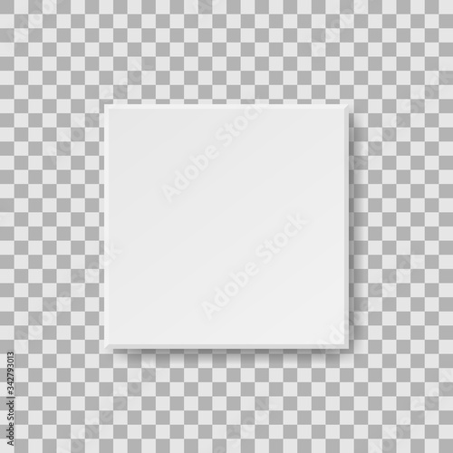 White closed box mock up model 3D top view with shadow. Container box package template on transparent background.