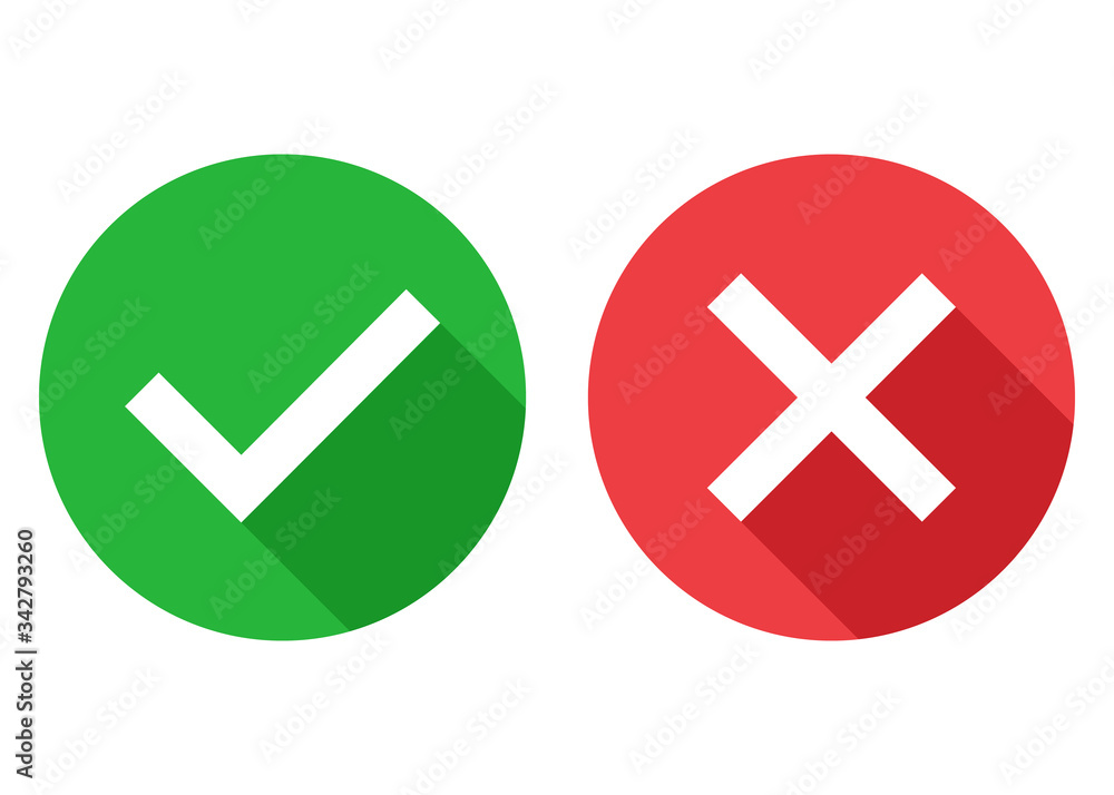 Check box icons set, green and red isolated on white background, vector illustration. Check box icons set, green and red isolated on white background, vector illustration.