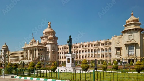 Bangalore, India. View of Government office building (Suvarna Vidhana Soudha) in sunny day. photo