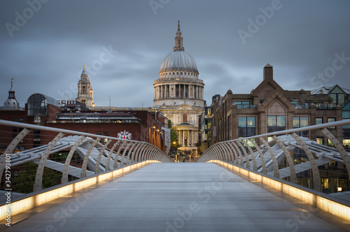St Paul's Cathedral taken from Millennium Bridge at blue hour 