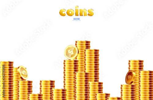 Stacks of gold coins. Golden City.