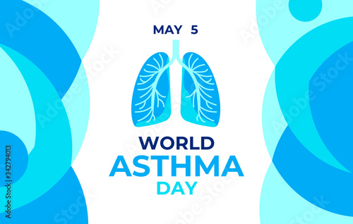 World asthma day. Vector illustration, banner poster for sicial media. Abstract image of lungs and text of World asthma day. It is celebrated on may 5 all over the world. Logo for lung diseases.