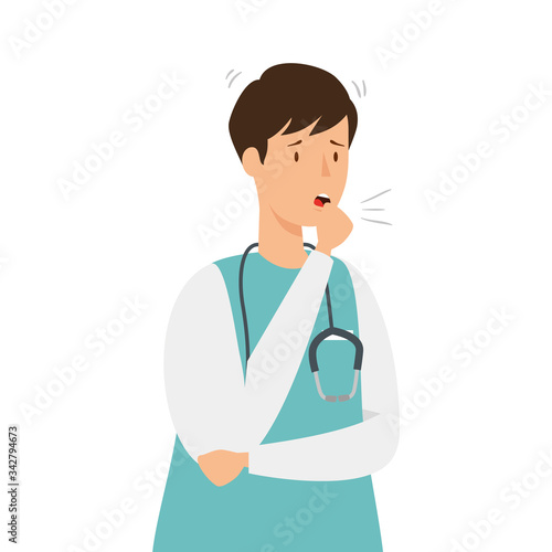male paramedic with cough isolated icon vector illustration design