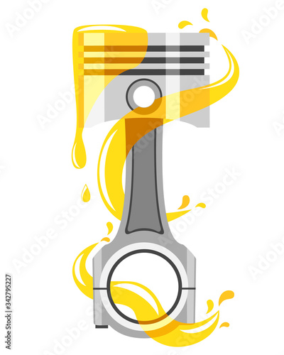 Piston and oil, engine detail on a white