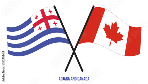 Adjara and Canada Flags Crossed And Waving Flat Style. Official Proportion. Correct Colors