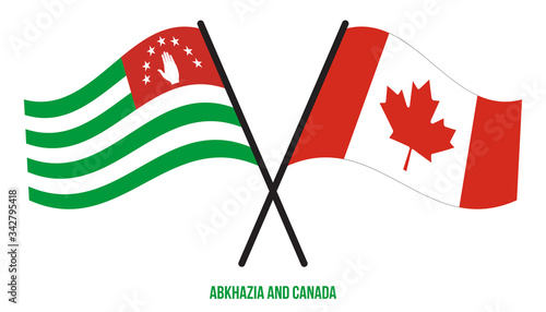 Abkhazia and Canada Flags Crossed And Waving Flat Style. Official Proportion. Correct Colors