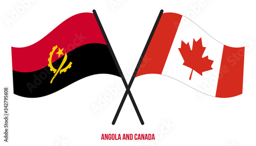 Angola and Canada Flags Crossed And Waving Flat Style. Official Proportion. Correct Colors