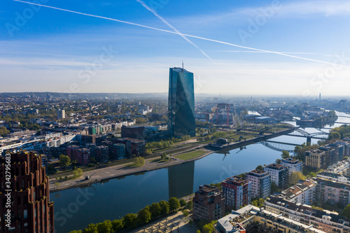 Aerial view, Frankfurt, skyline, with skyscrapers, ECB, river Main, Hesse, Germany