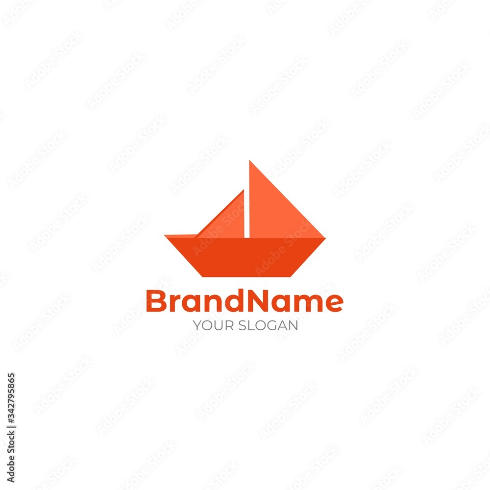 Obraz premium Origami Ship Logo Design Vector