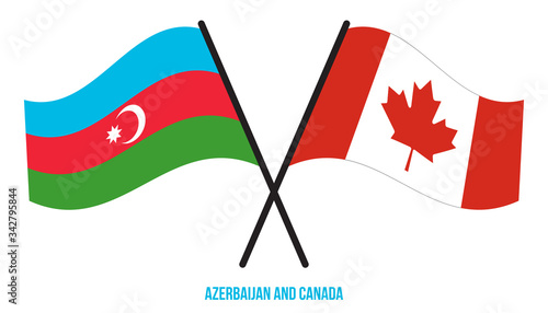 Azerbaijan and Canada Flags Crossed And Waving Flat Style. Official Proportion. Correct Colors