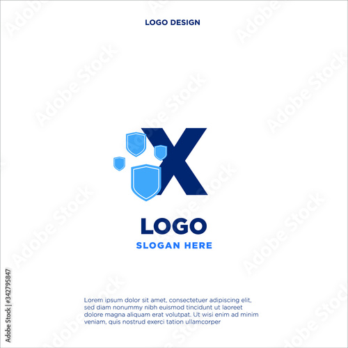 Initial letters X shield shape blue simple logo