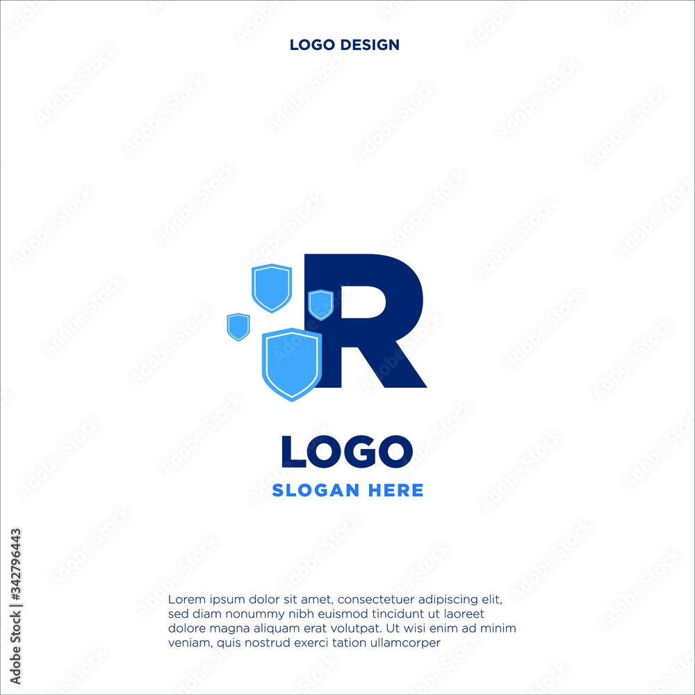 Shield Security Logo Design letters R shield shape blue simple logo Shield Security Logo Design letters R shield shape blue simple logo