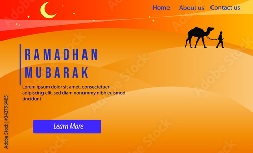 template ramadan full orange camel and human in desert